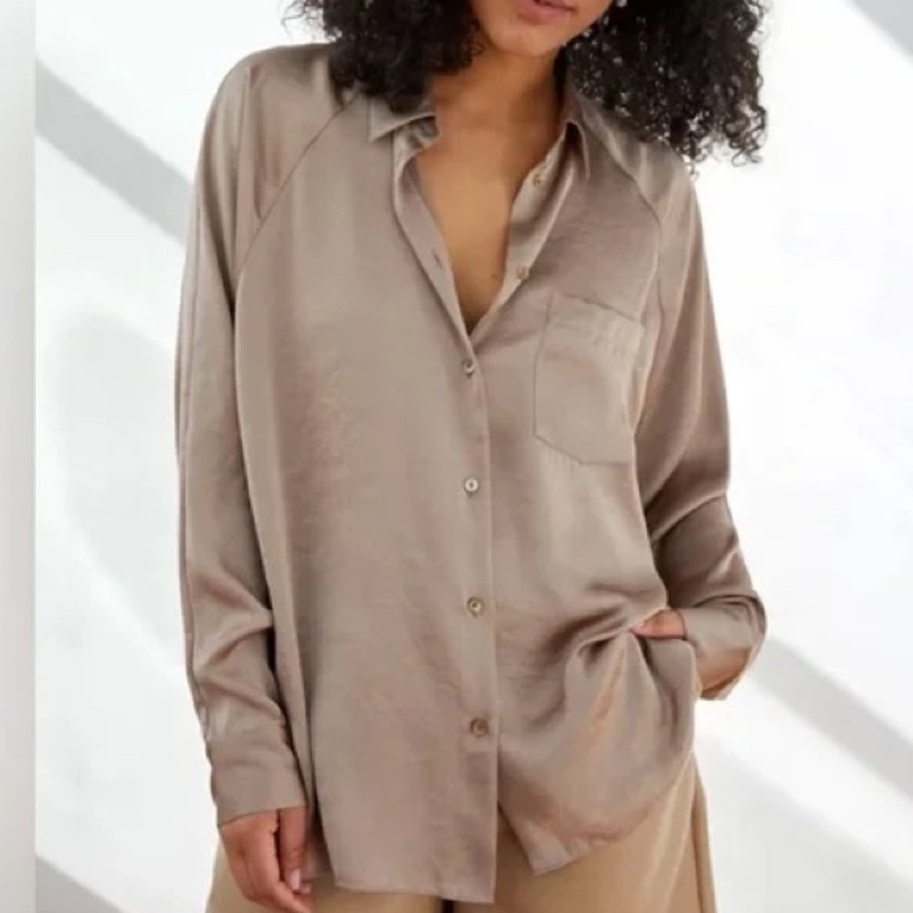 Wilfred Shimmering Gray Button-Up Blouse